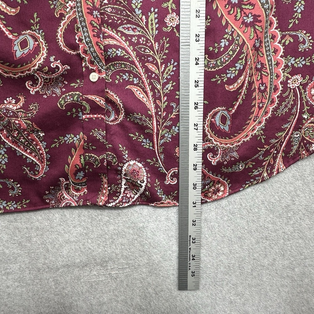 Chaps No Iron Shirt Plus 2X Burgundy Paisley Print Button Down Long Sleeve - Picture 7 of 12